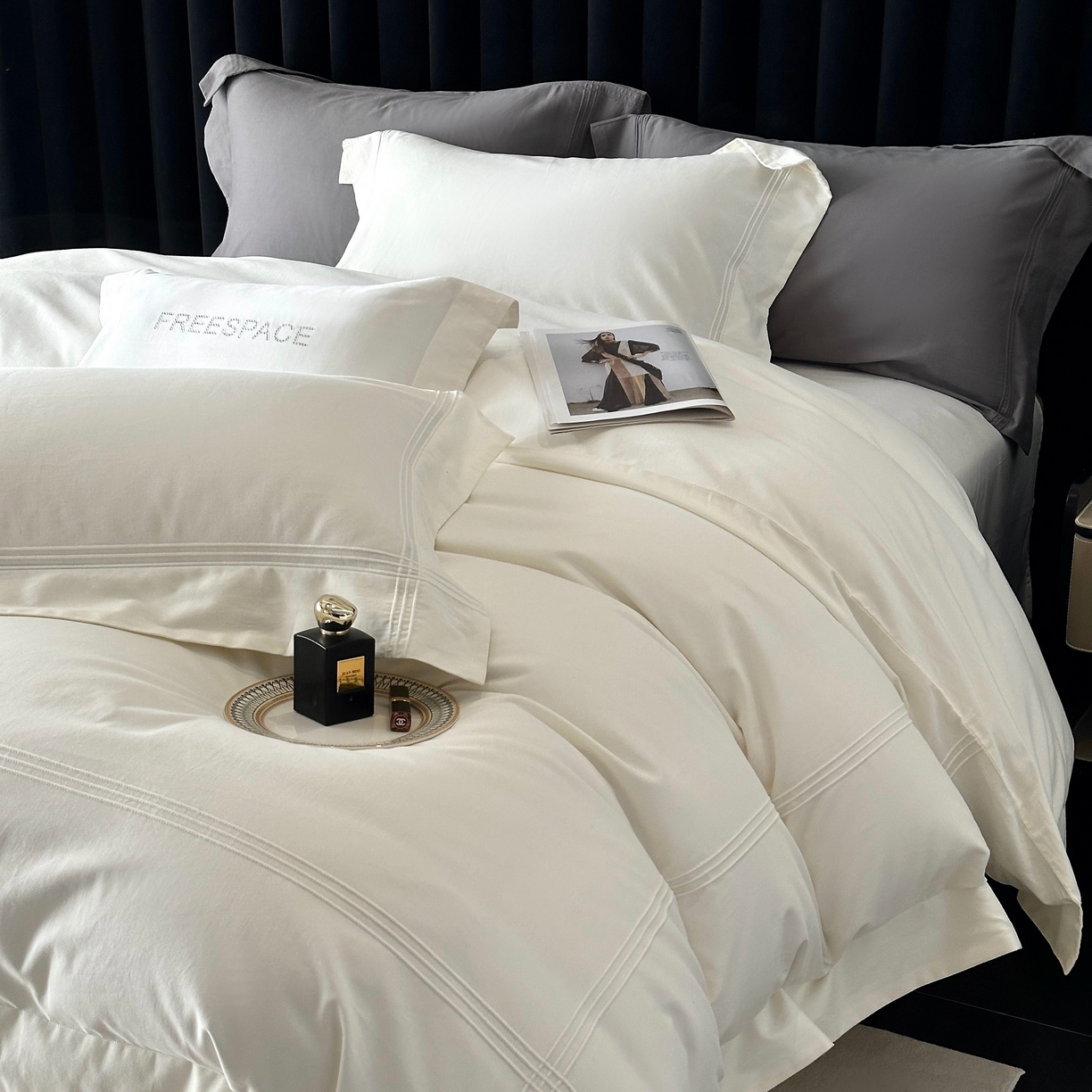 91家纺网 家纺一手货源 找家纺 时亿家居 2025秋冬新款简约100支长绒棉全棉纯棉磨毛四件套-波士顿 波士顿-奶白