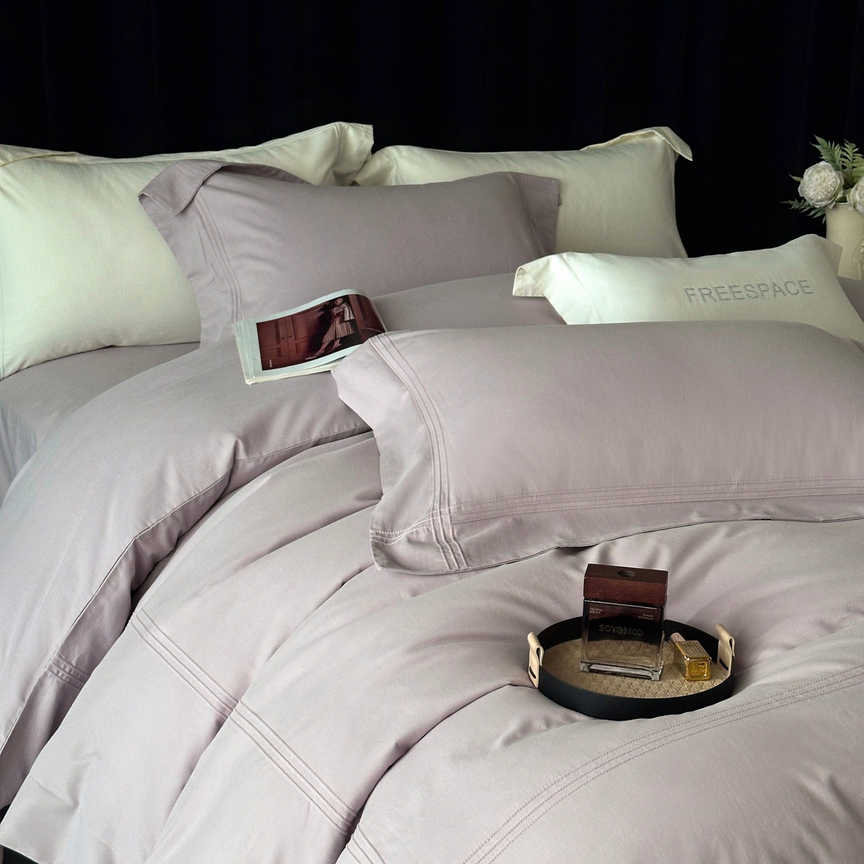 91家纺网 家纺一手货源 找家纺 时亿家居 2025秋冬新款简约100支长绒棉全棉纯棉磨毛四件套-波士顿 波士顿-月半紫