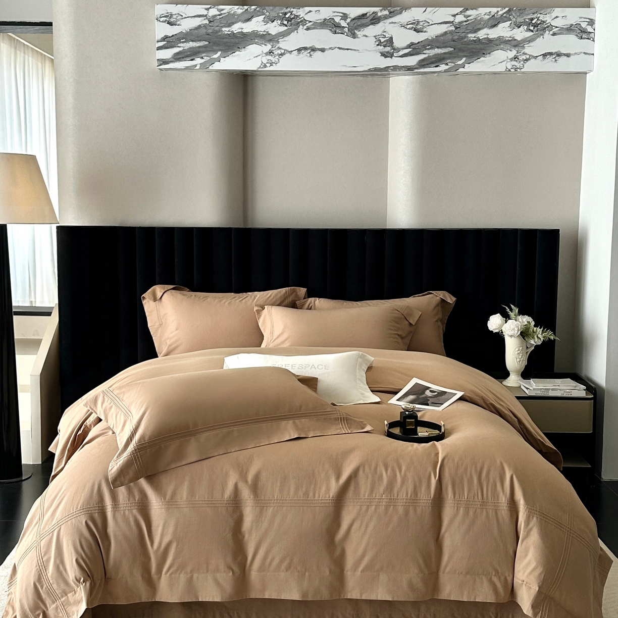 91家纺网 家纺一手货源 找家纺 时亿家居 2025秋冬新款简约100支长绒棉全棉纯棉磨毛四件套-波士顿 波士顿-咖色