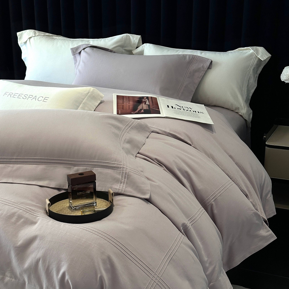 91家纺网 家纺一手货源 找家纺 时亿家居 2025秋冬新款简约100支长绒棉全棉纯棉磨毛四件套-波士顿 波士顿-月半紫