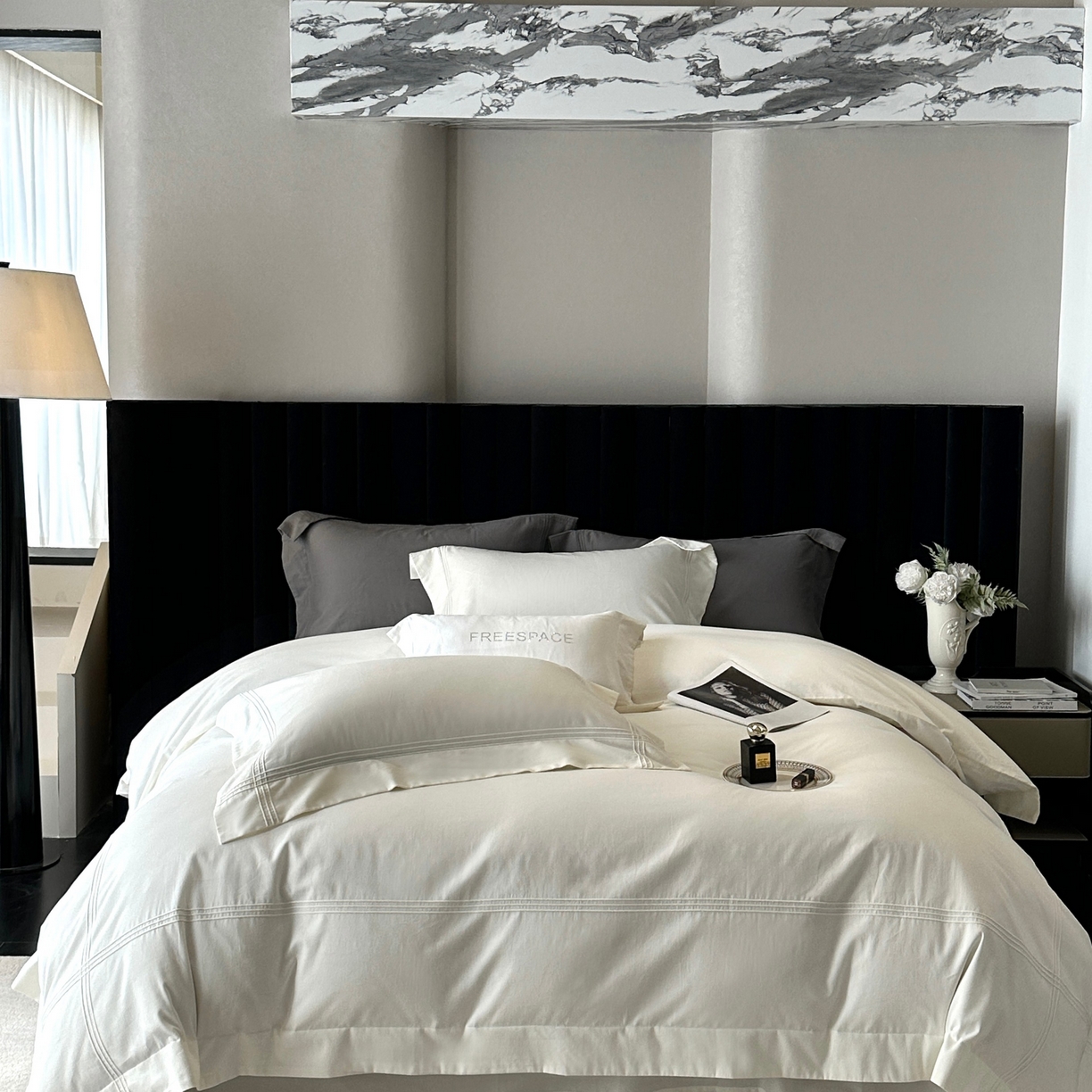 91家纺网 家纺一手货源 找家纺 时亿家居 2025秋冬新款简约100支长绒棉全棉纯棉磨毛四件套-波士顿 波士顿-奶白