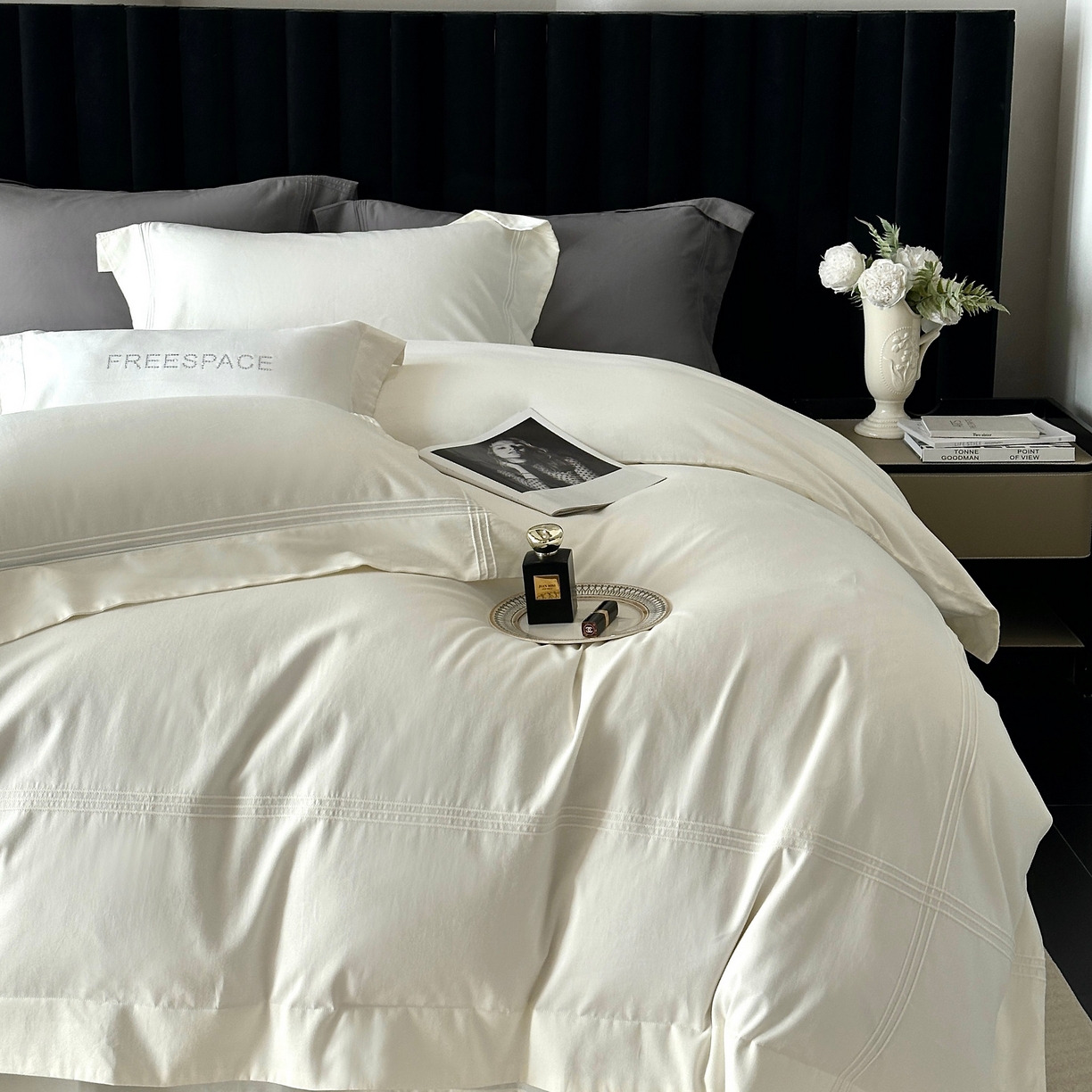 91家纺网 家纺一手货源 找家纺 时亿家居 2025秋冬新款简约100支长绒棉全棉纯棉磨毛四件套-波士顿 波士顿-奶白