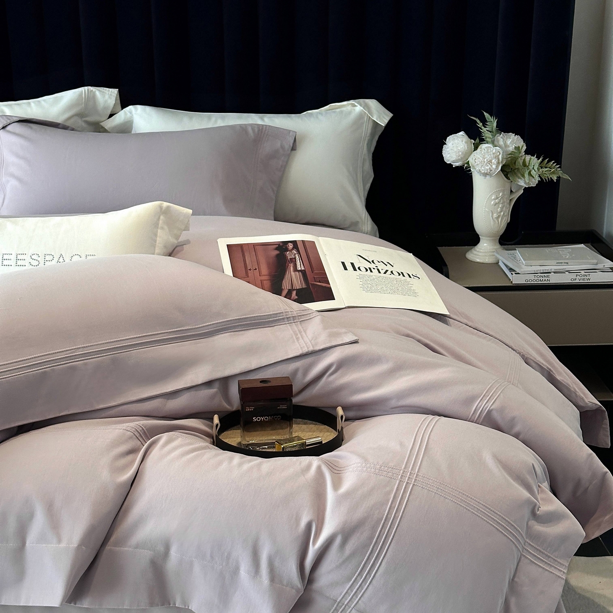 91家纺网 家纺一手货源 找家纺 时亿家居 2025秋冬新款简约100支长绒棉全棉纯棉磨毛四件套-波士顿 波士顿-月半紫