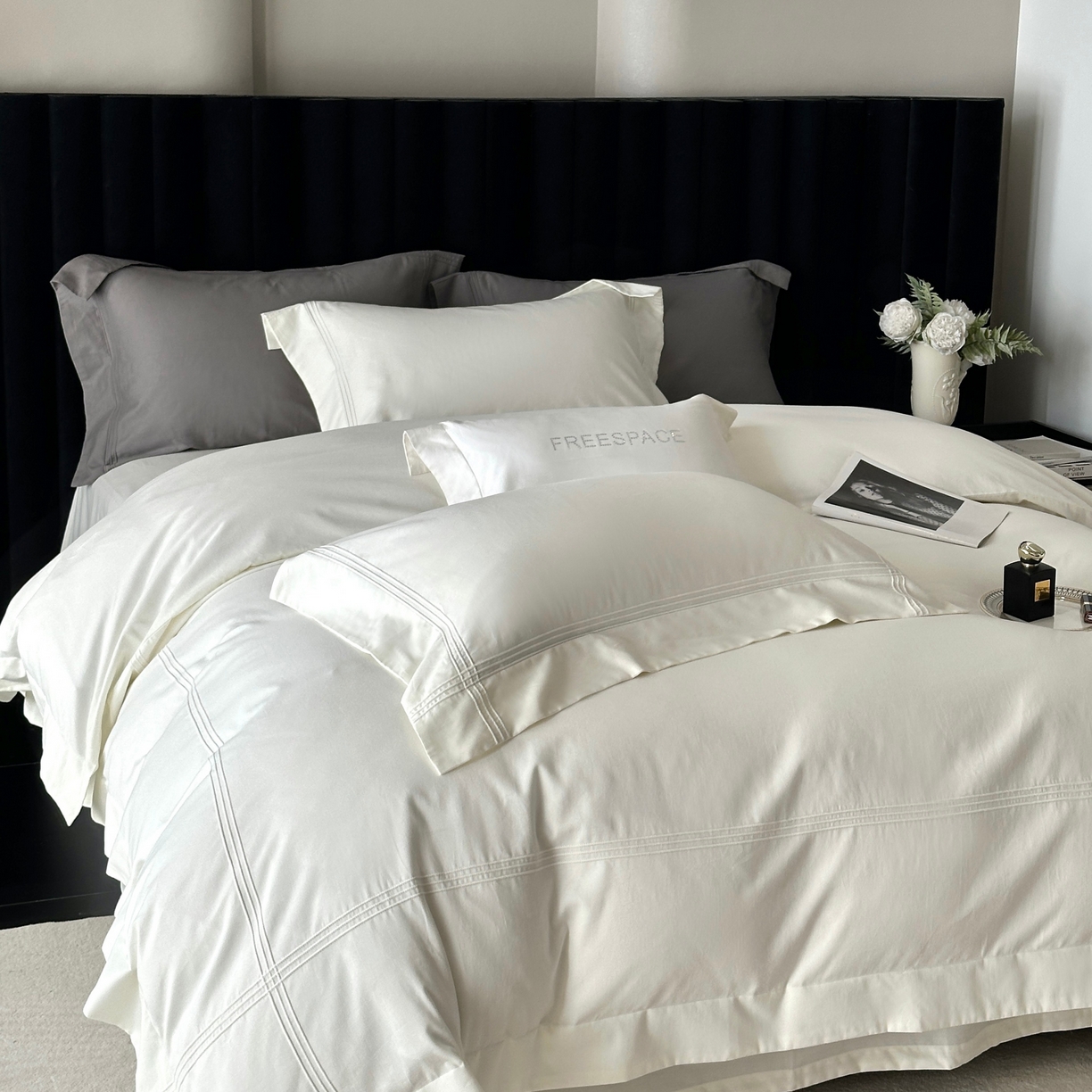 91家纺网 家纺一手货源 找家纺 时亿家居 2025秋冬新款简约100支长绒棉全棉纯棉磨毛四件套-波士顿 波士顿-奶白