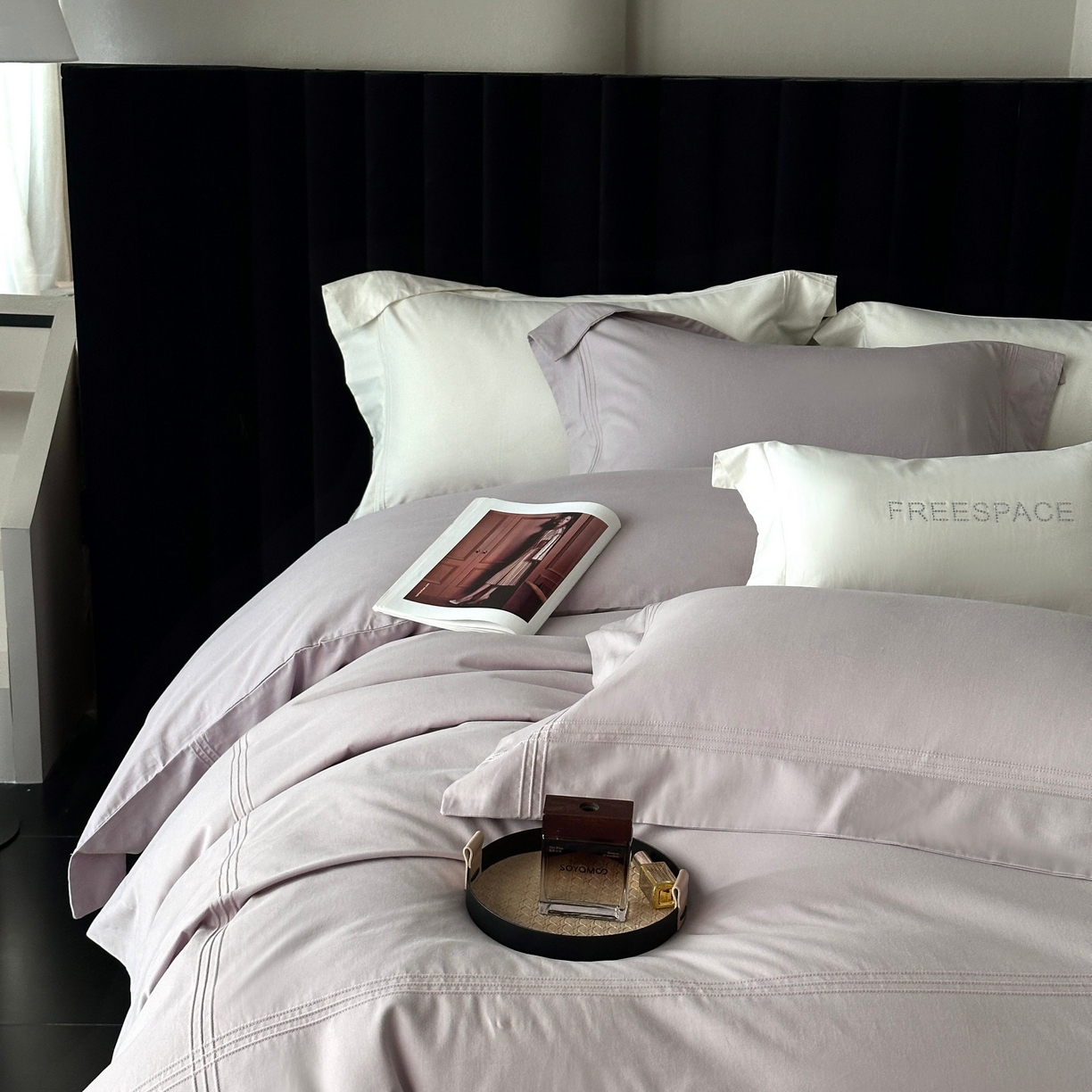 91家纺网 家纺一手货源 找家纺 时亿家居 2025秋冬新款简约100支长绒棉全棉纯棉磨毛四件套-波士顿 波士顿-月半紫