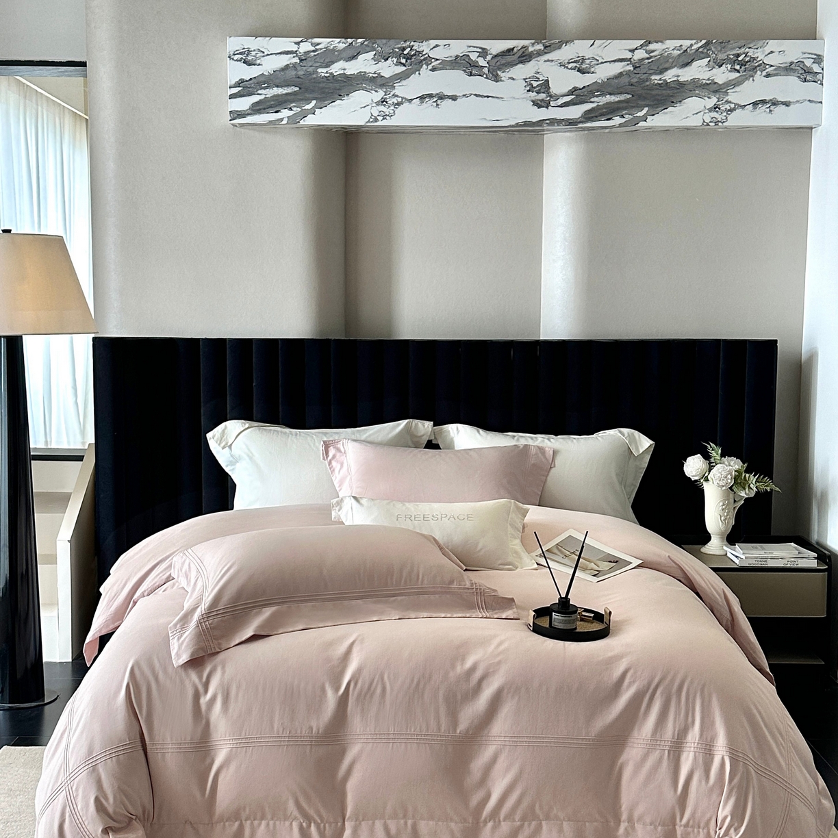 91家纺网 家纺一手货源 找家纺 时亿家居 2025秋冬新款简约100支长绒棉全棉纯棉磨毛四件套-波士顿 波士顿-雾粉