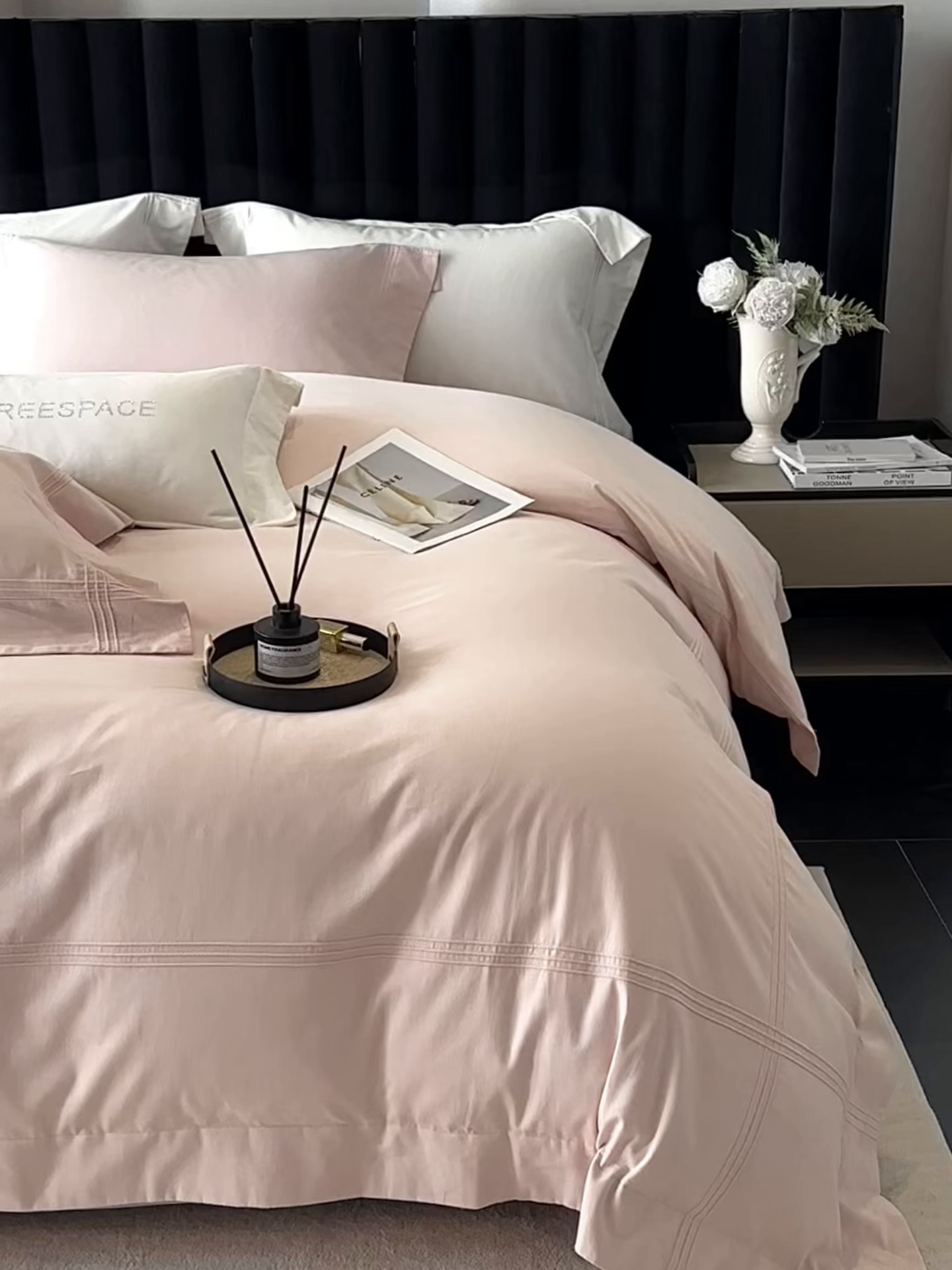 91家纺网 家纺一手货源 找家纺 时亿家居 2025秋冬新款简约100支长绒棉全棉纯棉磨毛四件套-波士顿 波士顿-雾粉