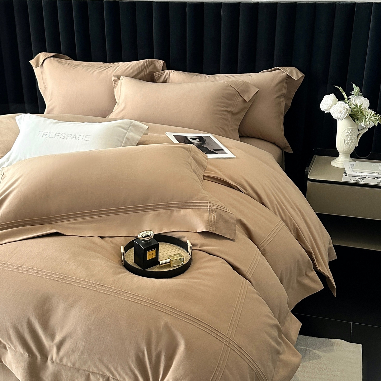 91家纺网 家纺一手货源 找家纺 时亿家居 2025秋冬新款简约100支长绒棉全棉纯棉磨毛四件套-波士顿 波士顿-咖色