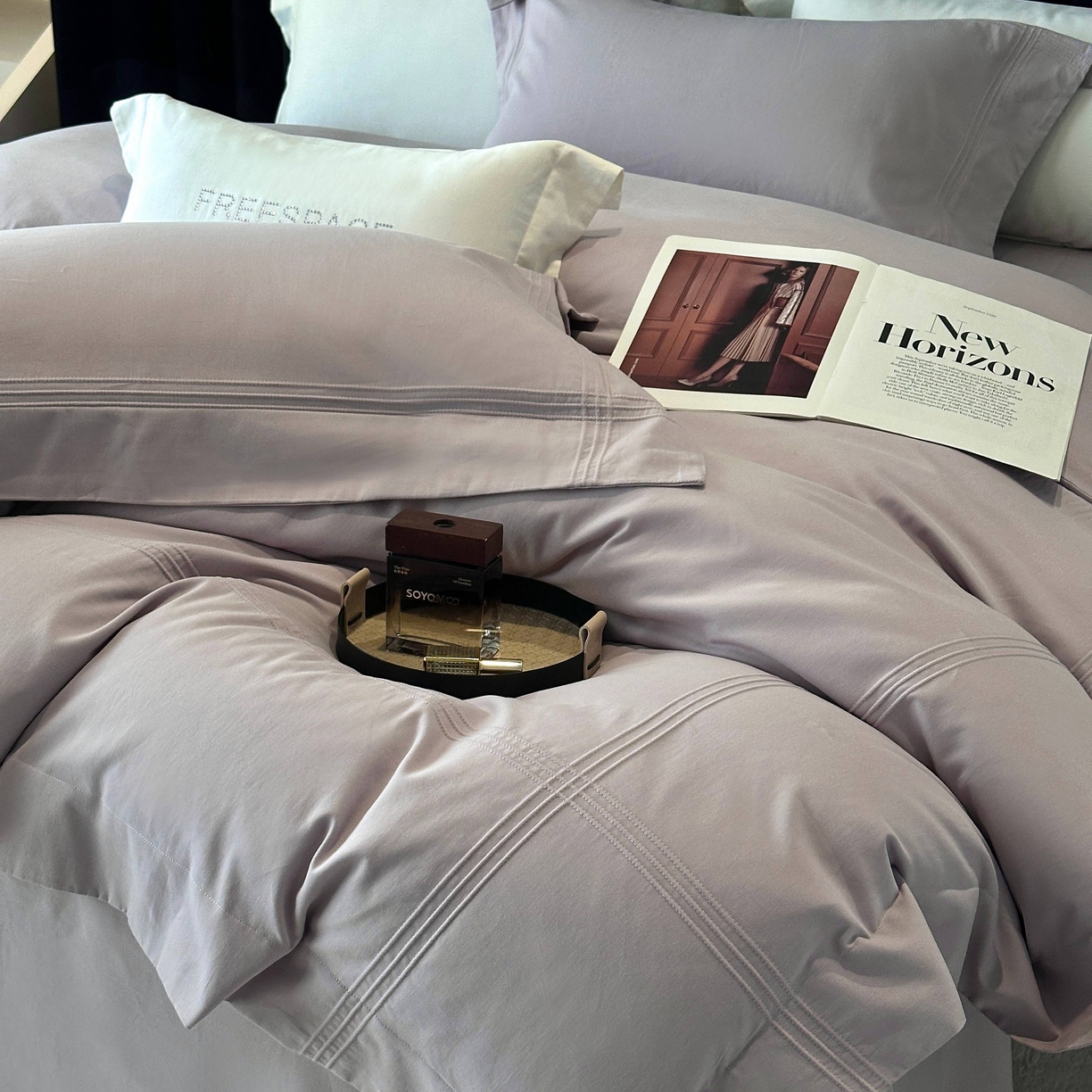 91家纺网 家纺一手货源 找家纺 时亿家居 2025秋冬新款简约100支长绒棉全棉纯棉磨毛四件套-波士顿 波士顿-月半紫