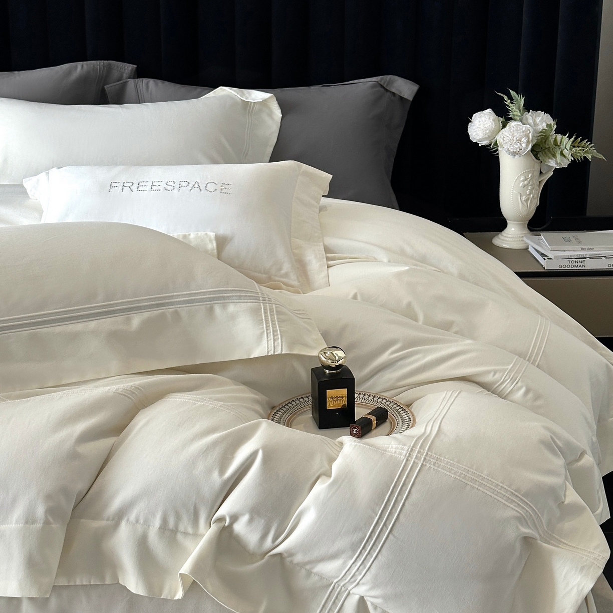 91家纺网 家纺一手货源 找家纺 时亿家居 2025秋冬新款简约100支长绒棉全棉纯棉磨毛四件套-波士顿 波士顿-奶白