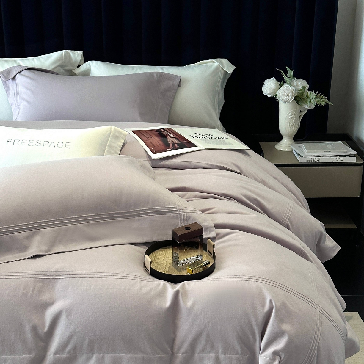 91家纺网 家纺一手货源 找家纺 时亿家居 2025秋冬新款简约100支长绒棉全棉纯棉磨毛四件套-波士顿 波士顿-月半紫