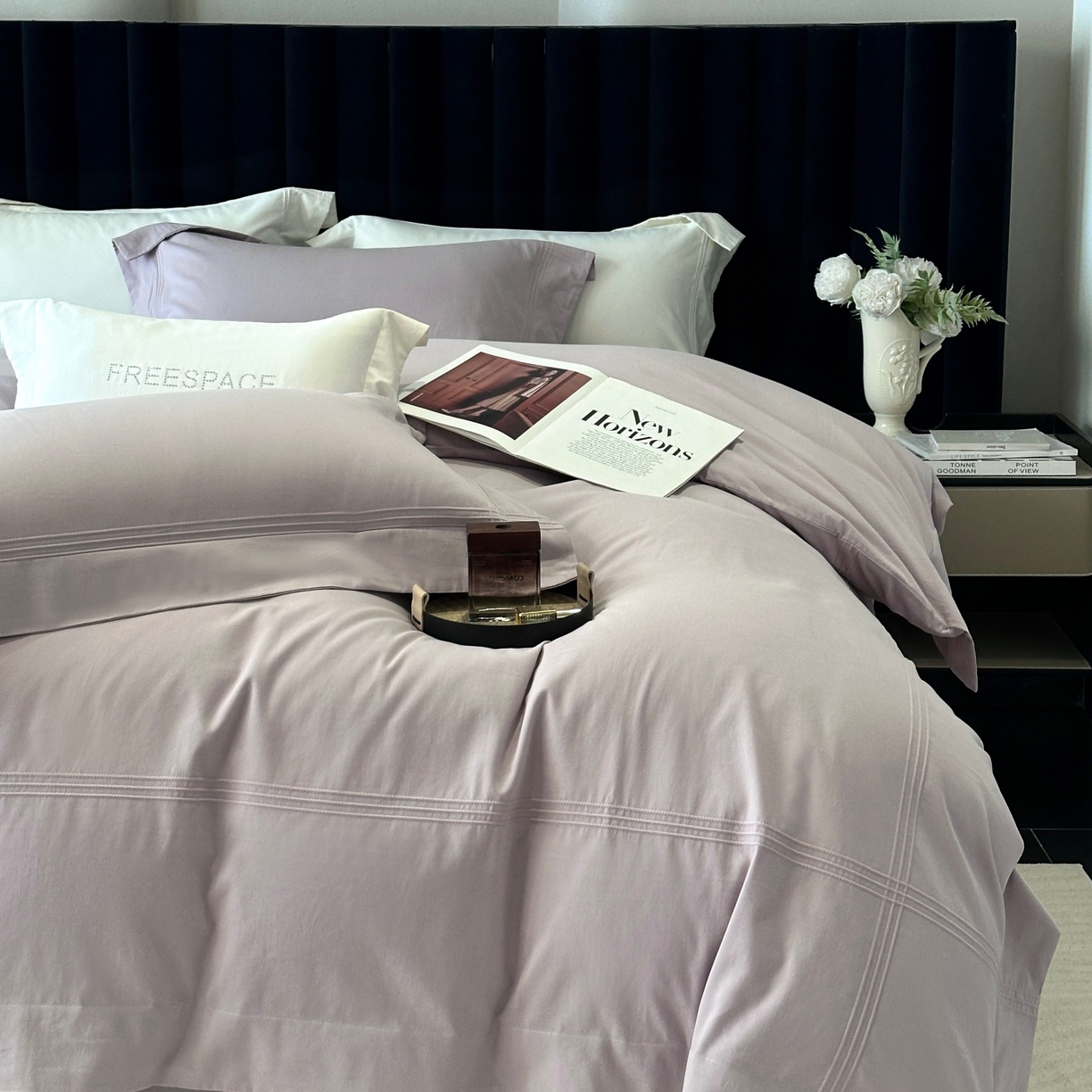 91家纺网 家纺一手货源 找家纺 时亿家居 2025秋冬新款简约100支长绒棉全棉纯棉磨毛四件套-波士顿 波士顿-月半紫