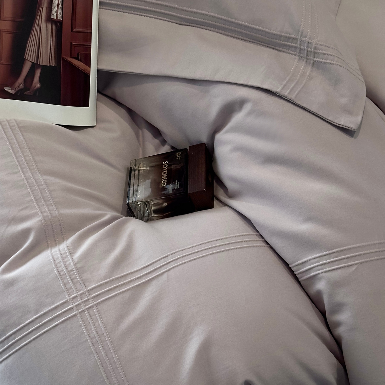 91家纺网 家纺一手货源 找家纺 时亿家居 2025秋冬新款简约100支长绒棉全棉纯棉磨毛四件套-波士顿 波士顿-月半紫