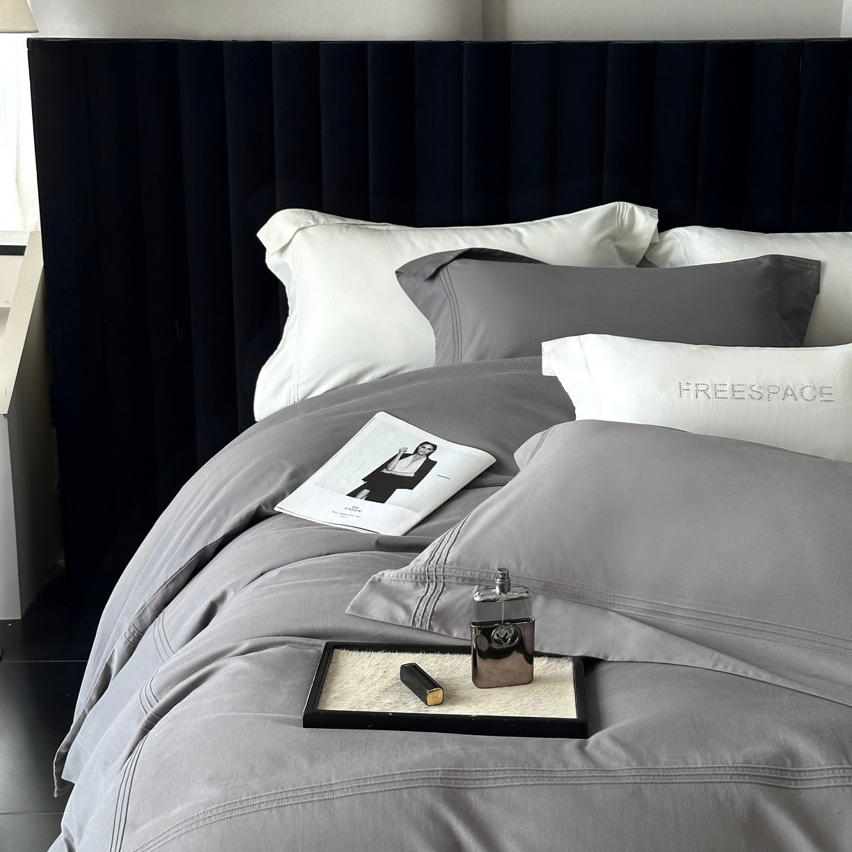 91家纺网 家纺一手货源 找家纺 时亿家居 2025秋冬新款简约100支长绒棉全棉纯棉磨毛四件套-波士顿 波士顿-深灰