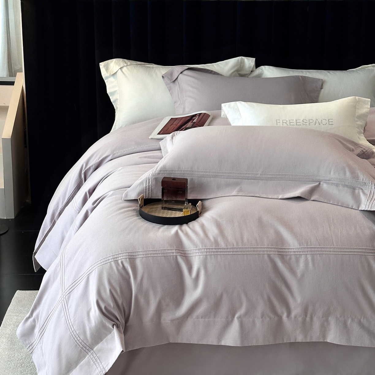 91家纺网 家纺一手货源 找家纺 时亿家居 2025秋冬新款简约100支长绒棉全棉纯棉磨毛四件套-波士顿 波士顿-月半紫