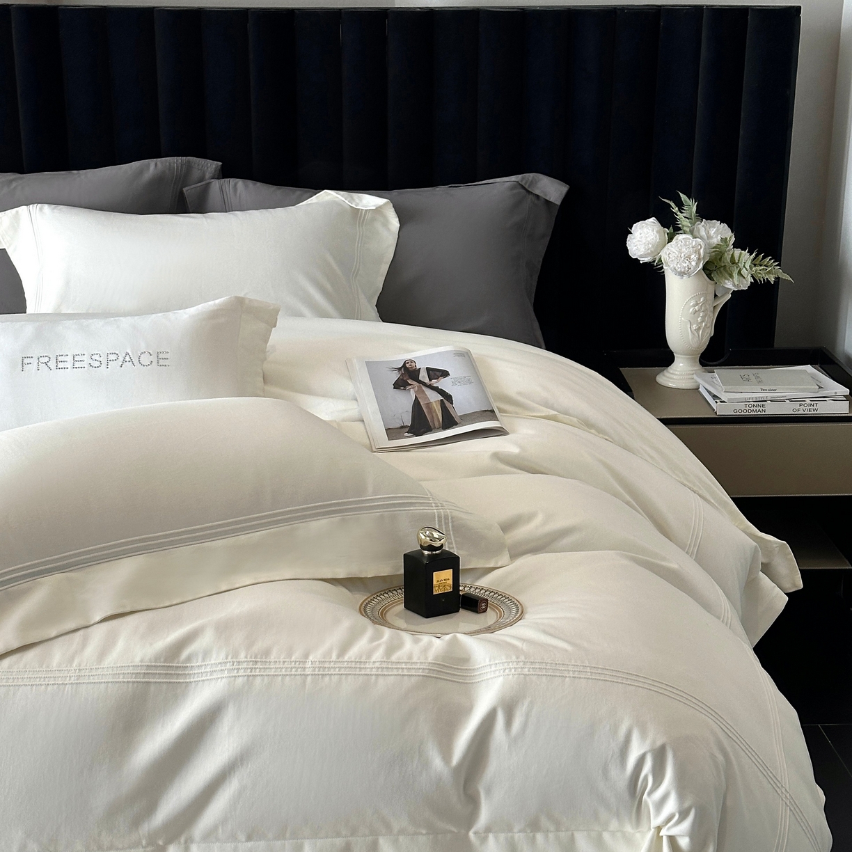 91家纺网 家纺一手货源 找家纺 时亿家居 2025秋冬新款简约100支长绒棉全棉纯棉磨毛四件套-波士顿 波士顿-奶白