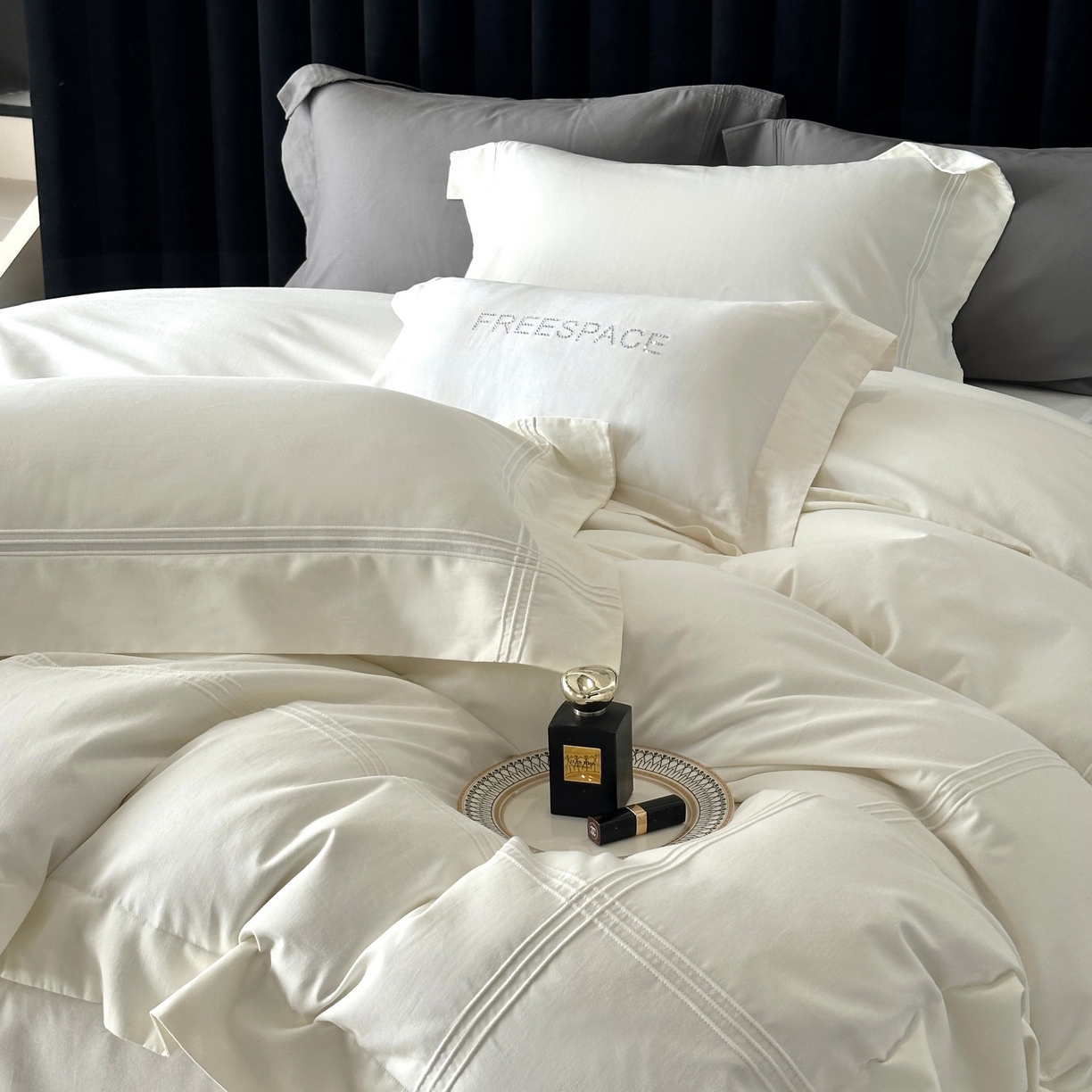 91家纺网 家纺一手货源 找家纺 时亿家居 2025秋冬新款简约100支长绒棉全棉纯棉磨毛四件套-波士顿 波士顿-奶白