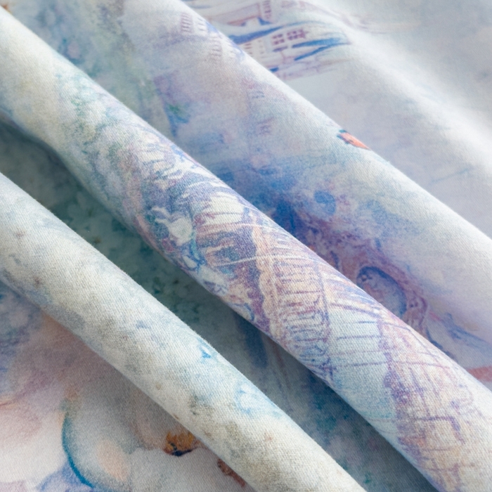 91家纺网 家纺一手货源 找家纺 喜四方 2025新款加厚全棉大版印花四件套 花园城堡-蓝