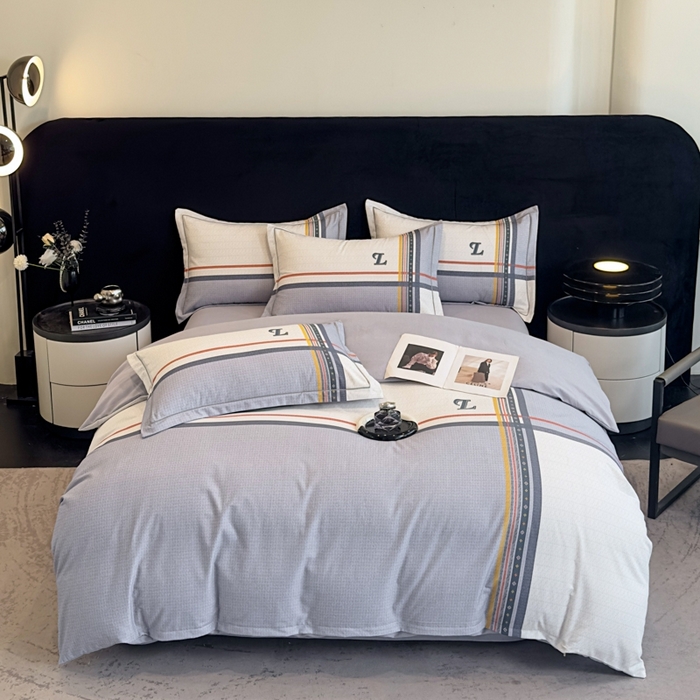 喜四方 2025新款加厚全棉大版印花四件套 秋日摩卡灰