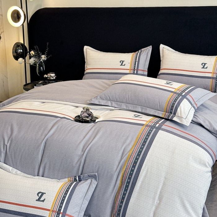 91家纺网 家纺一手货源 找家纺 喜四方 2025新款加厚全棉大版印花四件套 秋日摩卡灰