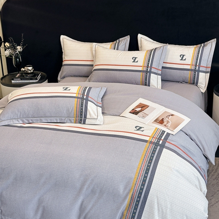 91家纺网 家纺一手货源 找家纺 喜四方 2025新款加厚全棉大版印花四件套 秋日摩卡灰