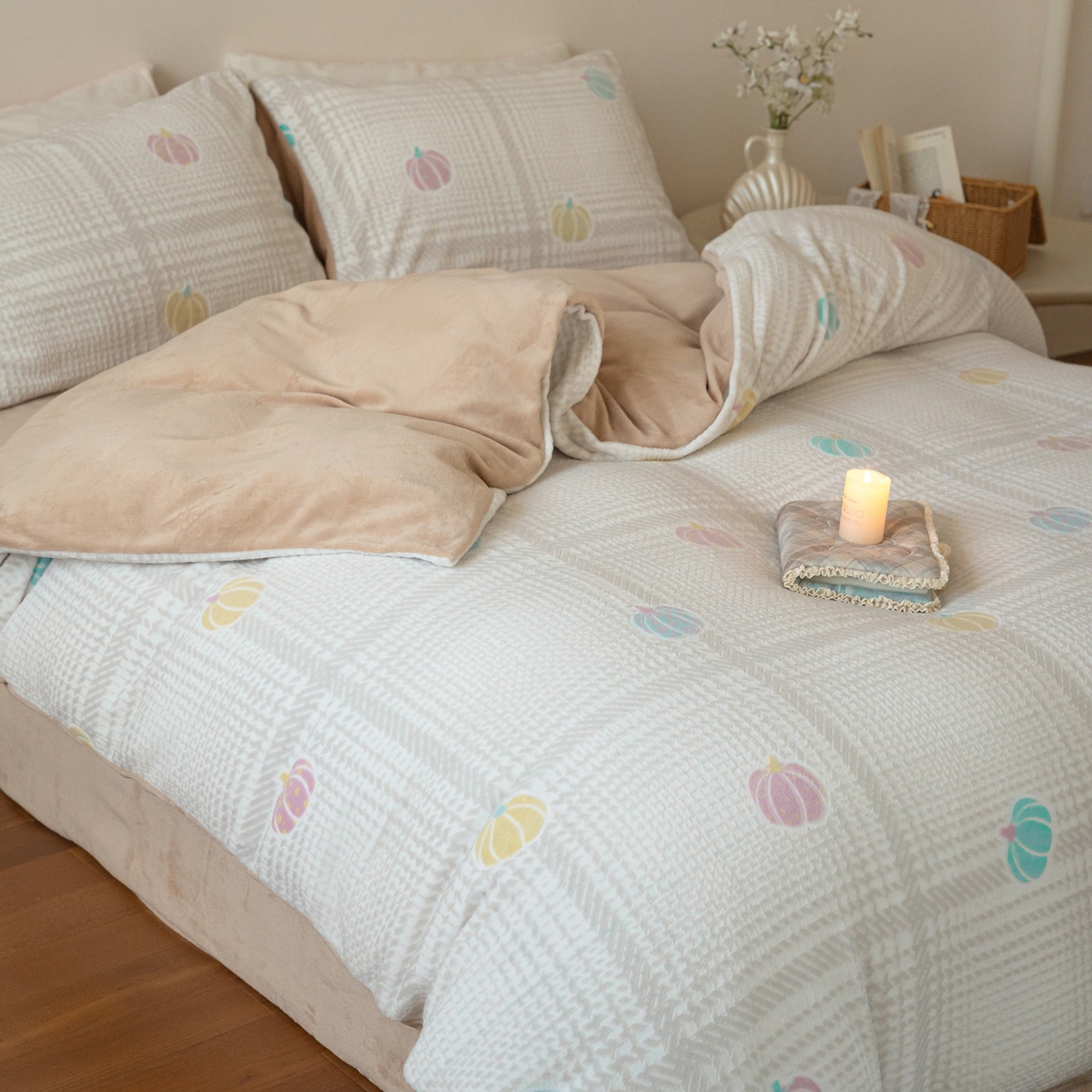 91家纺网 家纺一手货源 找家纺 （总）华超针织 2025新款 雕花牛奶绒四件套-南瓜派对