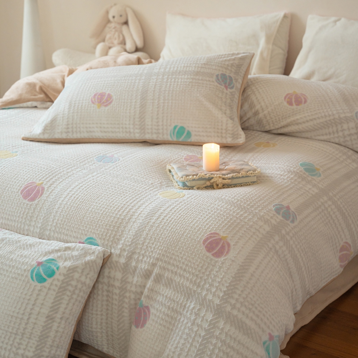 91家纺网 家纺一手货源 找家纺 （总）华超针织 2025新款 雕花牛奶绒四件套-南瓜派对