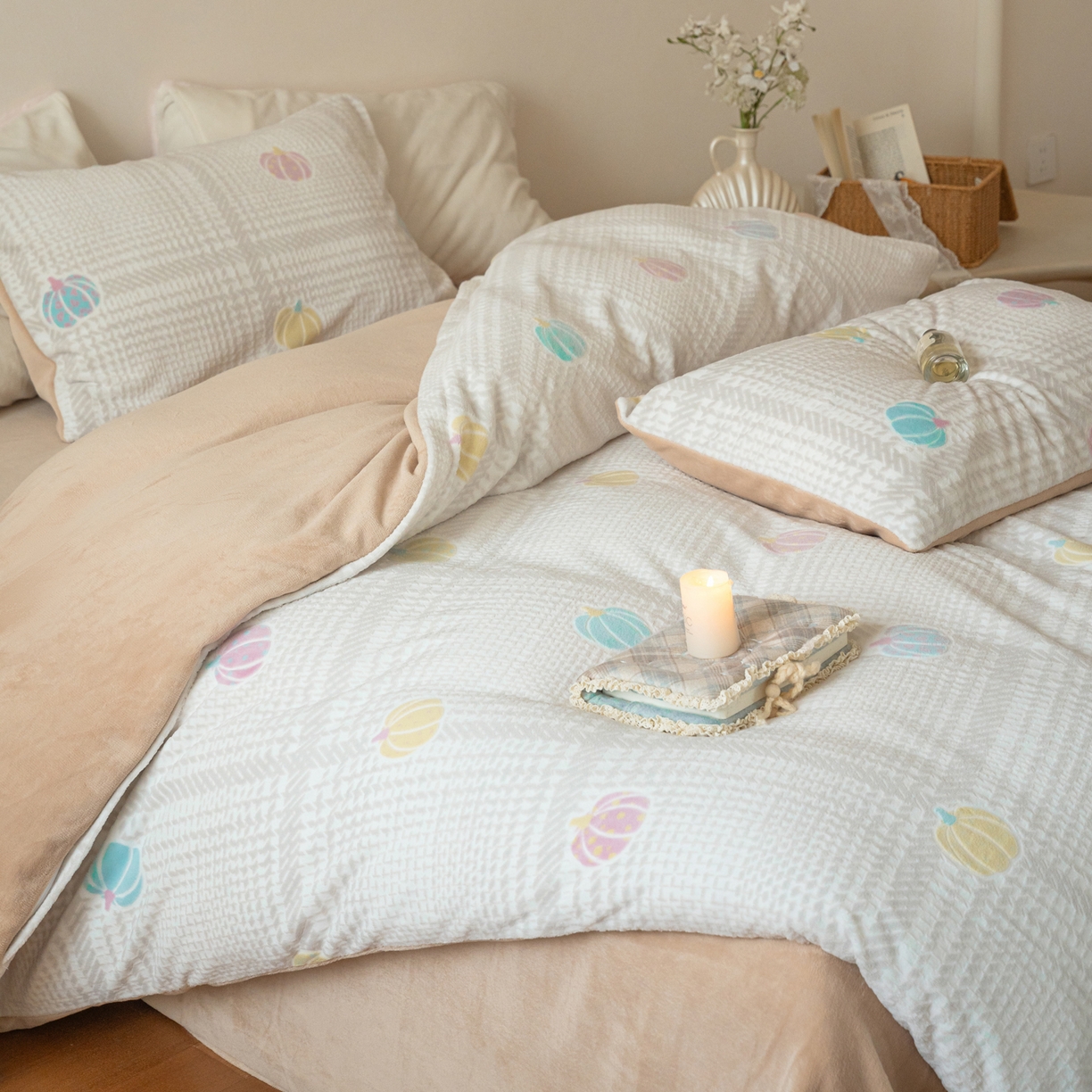 91家纺网 家纺一手货源 找家纺 （总）华超针织 2025新款 雕花牛奶绒四件套-南瓜派对