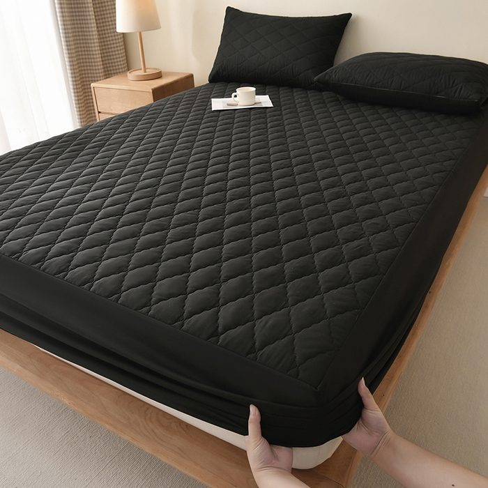 91家纺网 家纺一手货源 找家纺 禧合 2025新品外贸跨境电商亚马逊速卖通亲肤磨毛防水夹棉单床笠欧美尺寸多多跨境平台TEMU SHEIN 晶石黑