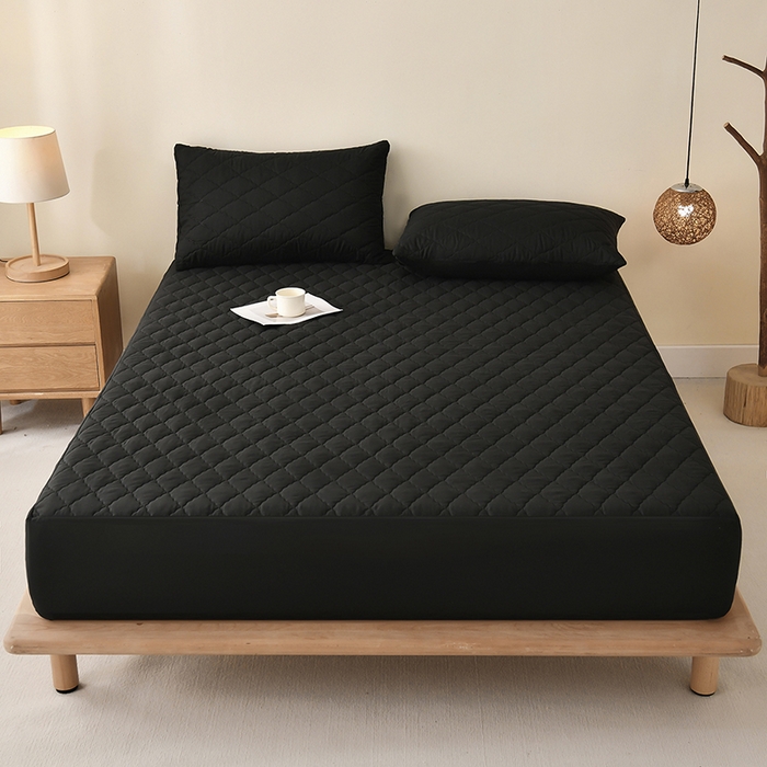 91家纺网 家纺一手货源 找家纺 禧合 2025新品外贸跨境电商亚马逊速卖通亲肤磨毛防水夹棉单床笠欧美尺寸多多跨境平台TEMU SHEIN 晶石黑