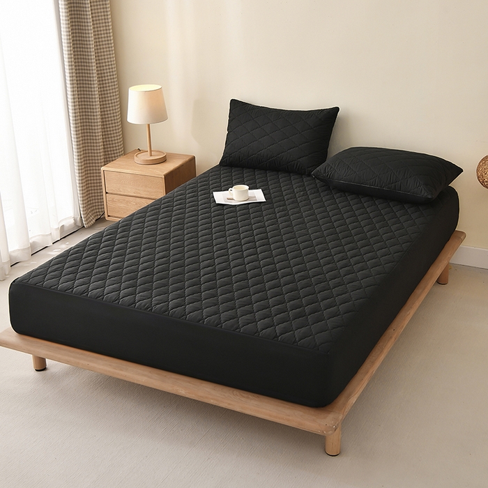 91家纺网 家纺一手货源 找家纺 禧合 2025新品外贸跨境电商亚马逊速卖通亲肤磨毛防水夹棉单床笠欧美尺寸多多跨境平台TEMU SHEIN 晶石黑