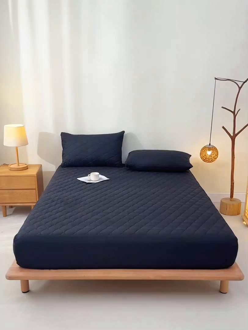 91家纺网 家纺一手货源 找家纺 禧合 2025新品外贸跨境电商亚马逊速卖通亲肤磨毛防水夹棉单床笠欧美尺寸多多跨境平台TEMU SHEIN 晶石黑