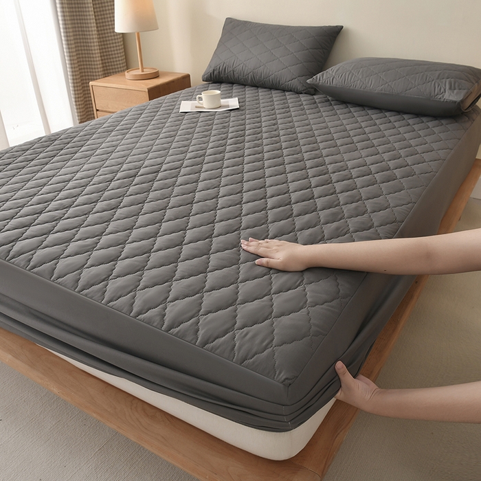 91家纺网 家纺一手货源 找家纺 禧合 2026新品外贸跨境电商亚马逊速卖通亲肤磨毛防水夹棉单床笠欧美尺寸多多跨境平台TEMU SHEIN 墨渊灰