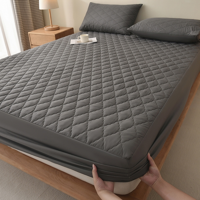 91家纺网 家纺一手货源 找家纺 禧合 2026新品外贸跨境电商亚马逊速卖通亲肤磨毛防水夹棉单床笠欧美尺寸多多跨境平台TEMU SHEIN 墨渊灰