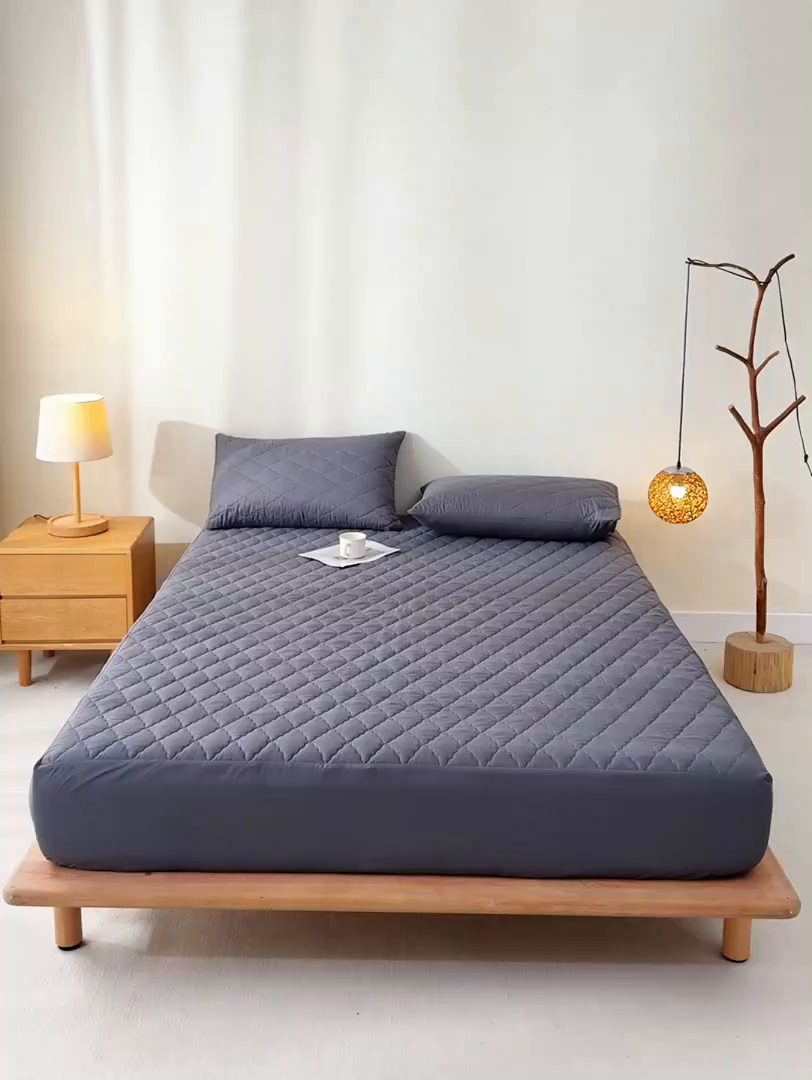 91家纺网 家纺一手货源 找家纺 禧合 2026新品外贸跨境电商亚马逊速卖通亲肤磨毛防水夹棉单床笠欧美尺寸多多跨境平台TEMU SHEIN 墨渊灰