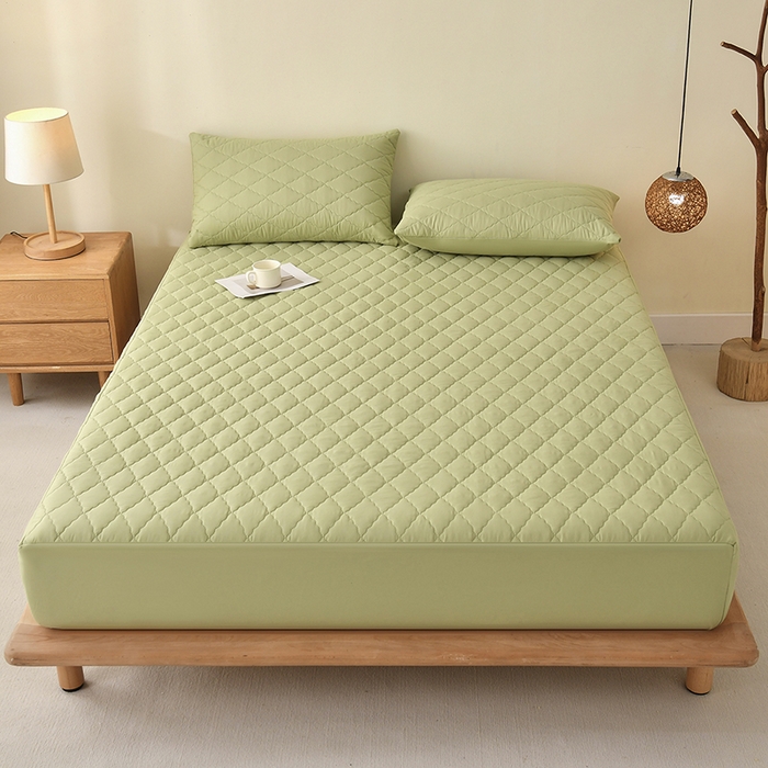 91家纺网 家纺一手货源 找家纺 禧合 2025新品外贸跨境电商亚马逊速卖通亲肤磨毛防水夹棉单床笠欧美尺寸多多跨境平台TEMU SHEIN 牛油果绿