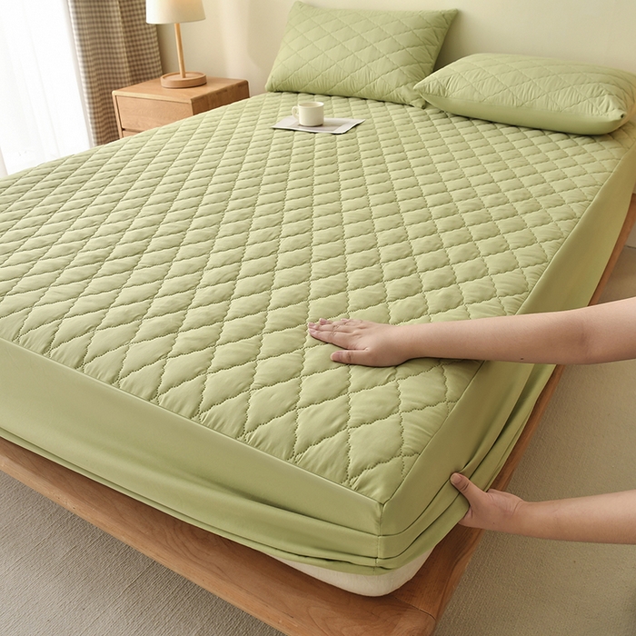 91家纺网 家纺一手货源 找家纺 禧合 2025新品外贸跨境电商亚马逊速卖通亲肤磨毛防水夹棉单床笠欧美尺寸多多跨境平台TEMU SHEIN 牛油果绿