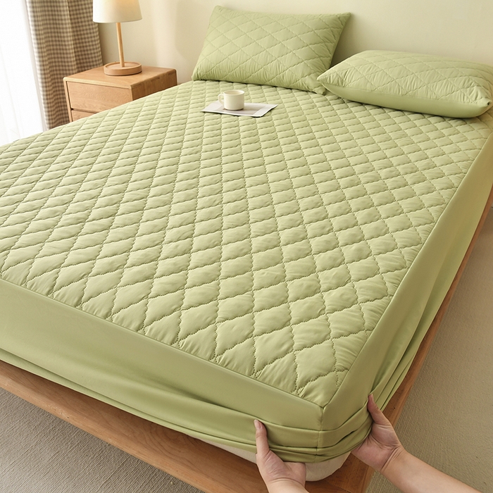 91家纺网 家纺一手货源 找家纺 禧合 2025新品外贸跨境电商亚马逊速卖通亲肤磨毛防水夹棉单床笠欧美尺寸多多跨境平台TEMU SHEIN 牛油果绿