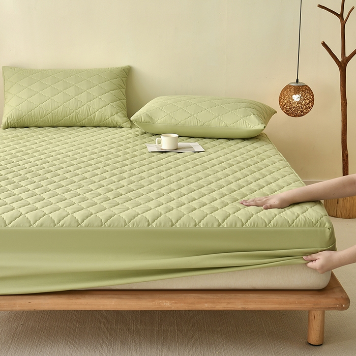 91家纺网 家纺一手货源 找家纺 禧合 2025新品外贸跨境电商亚马逊速卖通亲肤磨毛防水夹棉单床笠欧美尺寸多多跨境平台TEMU SHEIN 牛油果绿