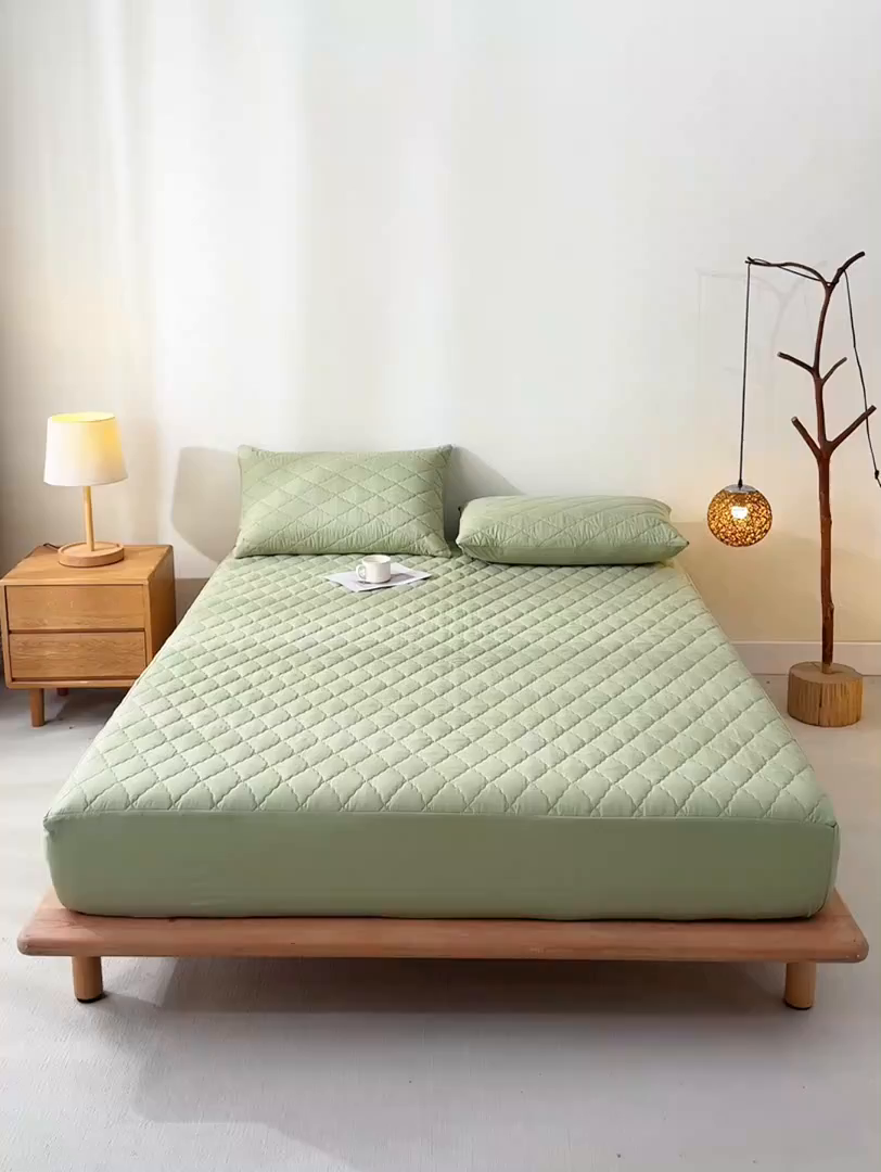 91家纺网 家纺一手货源 找家纺 禧合 2025新品外贸跨境电商亚马逊速卖通亲肤磨毛防水夹棉单床笠欧美尺寸多多跨境平台TEMU SHEIN 牛油果绿