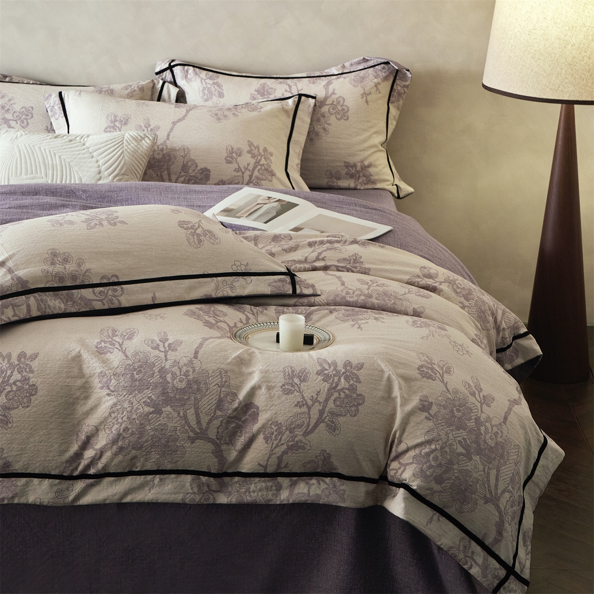 91家纺网 家纺一手货源 找家纺 优悦生活馆 2025新款高克重原麻印花四件套 砚秋