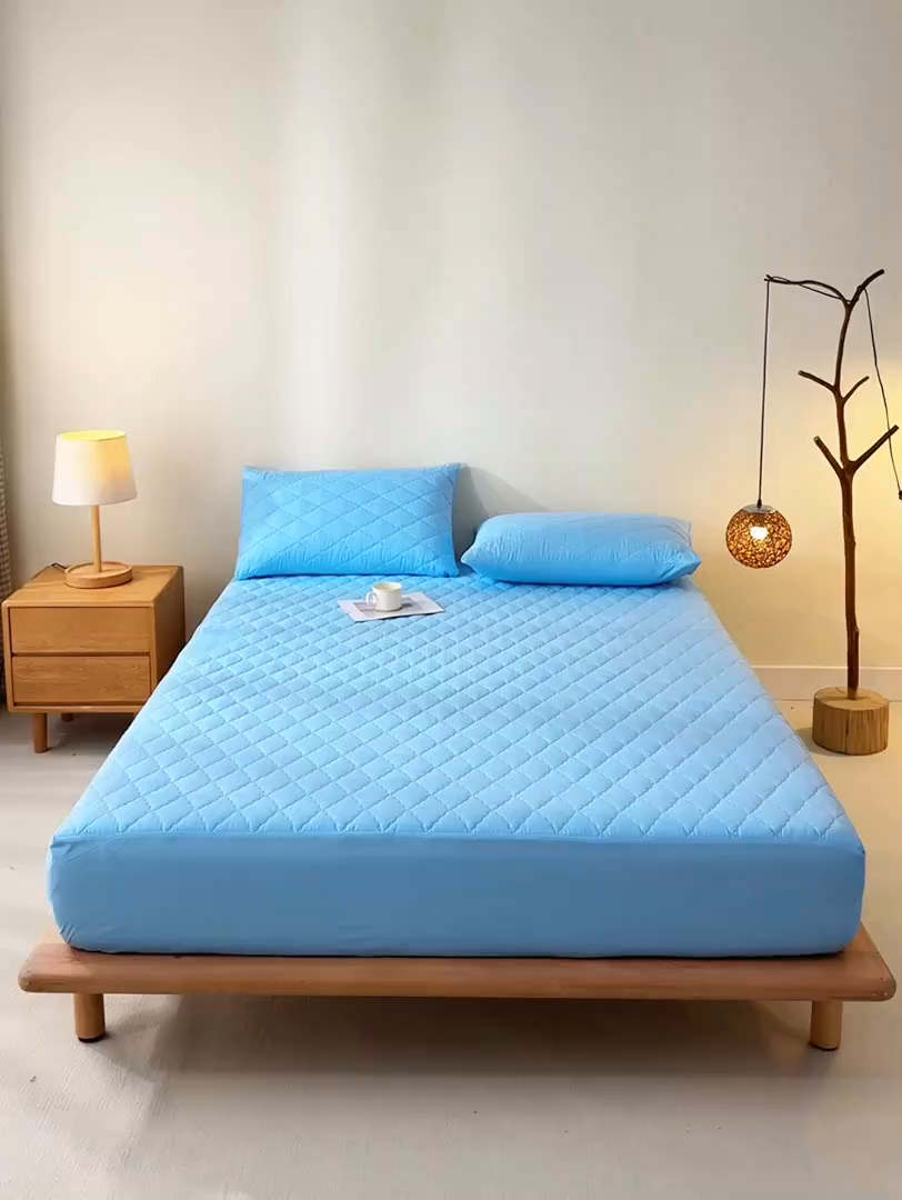 91家纺网 家纺一手货源 找家纺 禧合 2025新品外贸跨境电商亚马逊速卖通亲肤磨毛防水夹棉单床笠欧美尺寸多多跨境平台TEMU SHEIN 晴空蓝