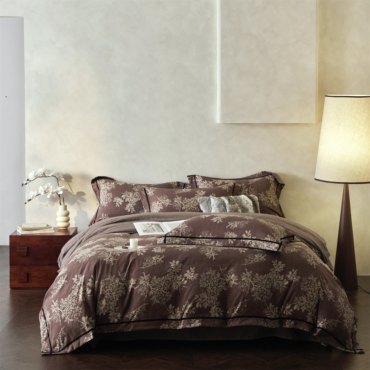 91家纺网 家纺一手货源 找家纺 优悦生活馆 2025新款高克重原麻印花四件套 锦瑟