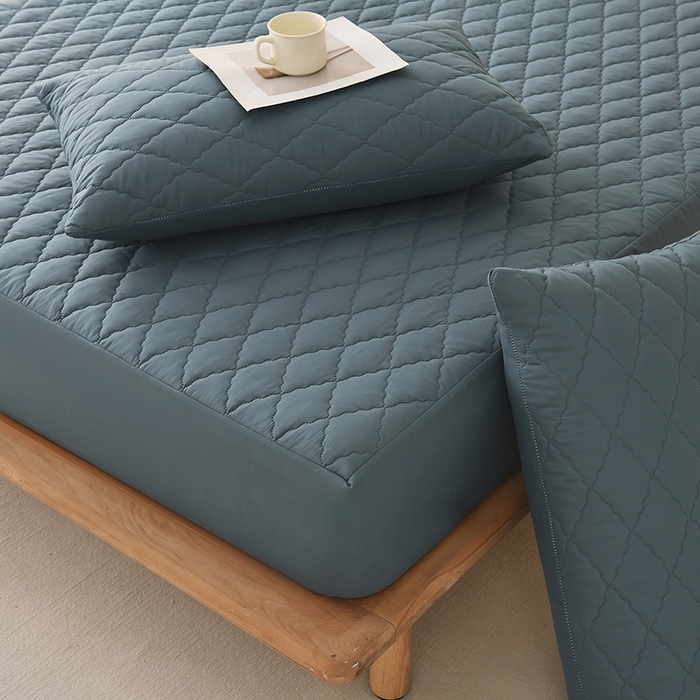 91家纺网 家纺一手货源 找家纺 禧合 2025新品外贸跨境电商亚马逊速卖通亲肤磨毛防水夹棉单床笠欧美尺寸多多跨境平台TEMU SHEIN 深湖绿