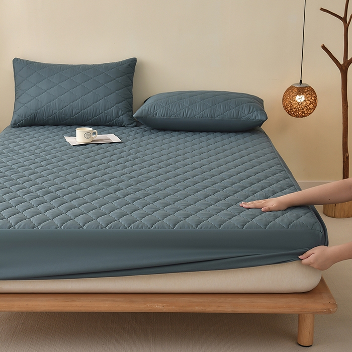 91家纺网 家纺一手货源 找家纺 禧合 2025新品外贸跨境电商亚马逊速卖通亲肤磨毛防水夹棉单床笠欧美尺寸多多跨境平台TEMU SHEIN 深湖绿