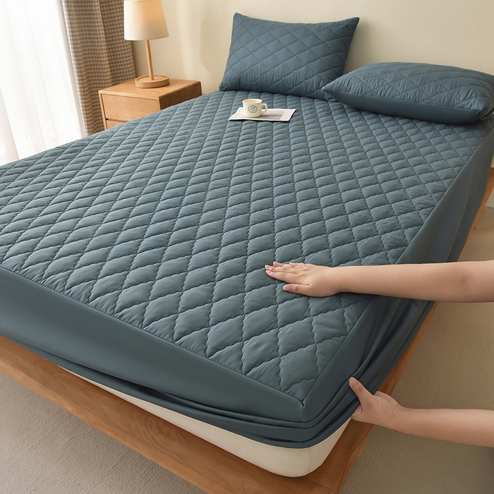 91家纺网 家纺一手货源 找家纺 禧合 2025新品外贸跨境电商亚马逊速卖通亲肤磨毛防水夹棉单床笠欧美尺寸多多跨境平台TEMU SHEIN 深湖绿