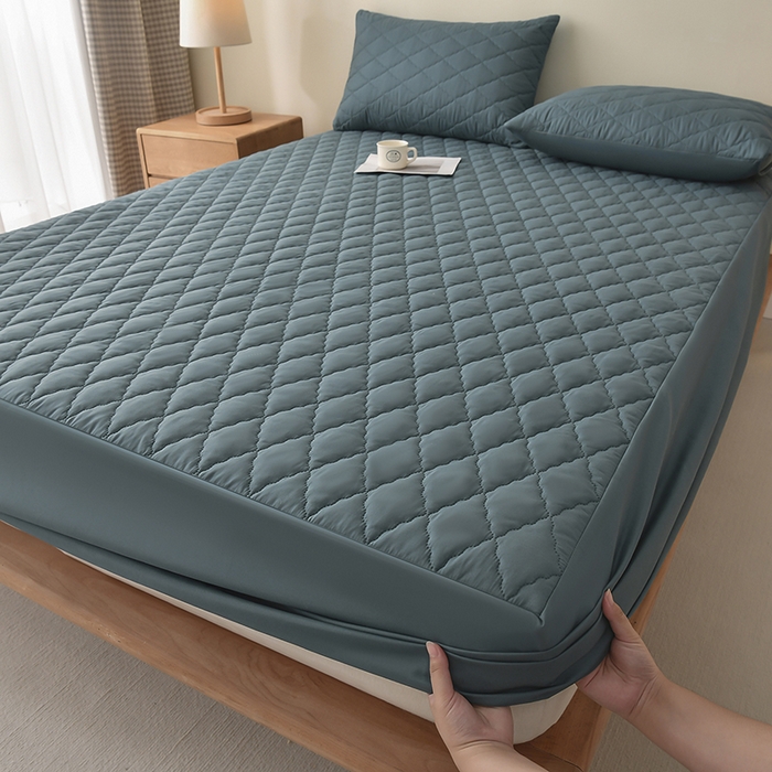 91家纺网 家纺一手货源 找家纺 禧合 2025新品外贸跨境电商亚马逊速卖通亲肤磨毛防水夹棉单床笠欧美尺寸多多跨境平台TEMU SHEIN 深湖绿