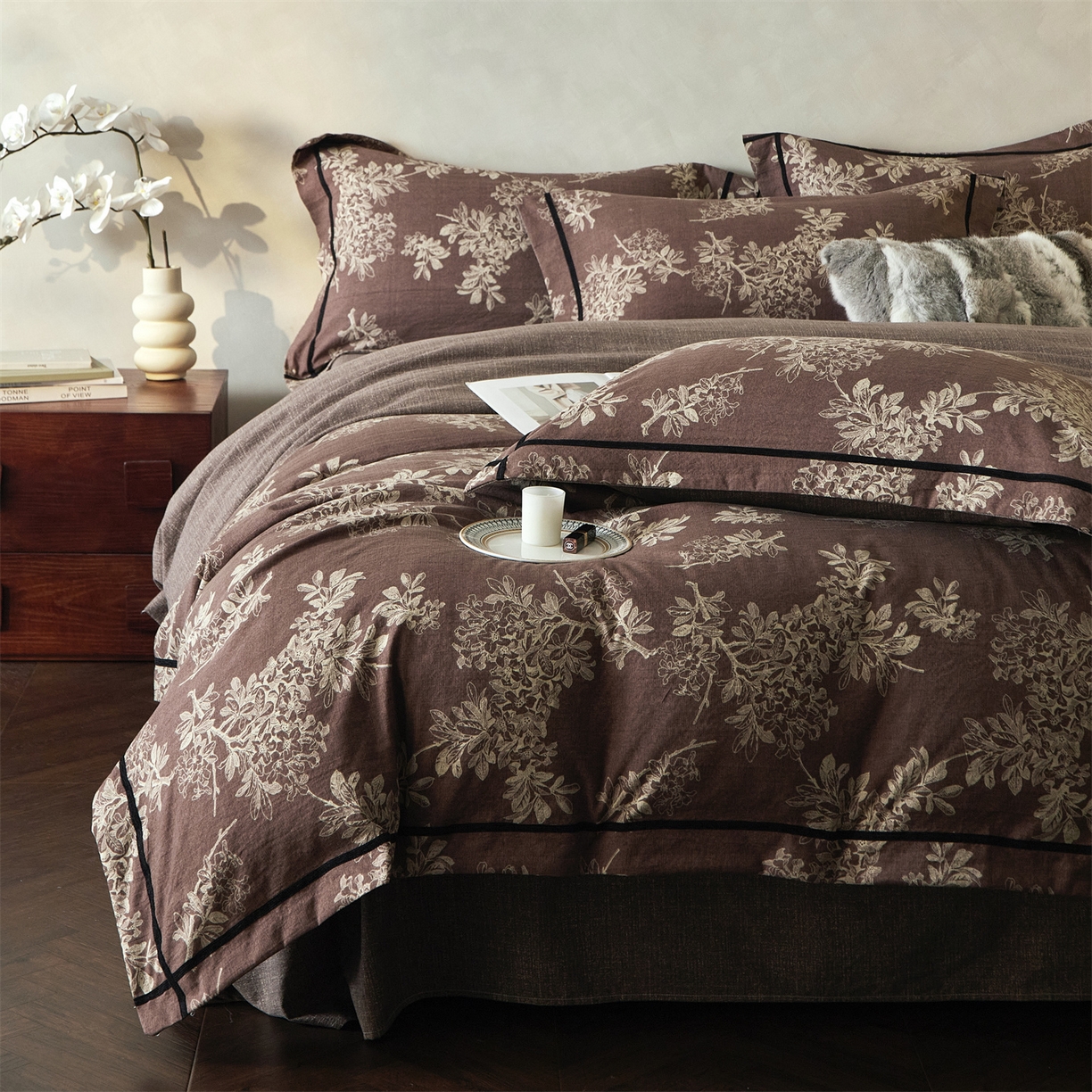 91家纺网 家纺一手货源 找家纺 优悦生活馆 2025新款高克重原麻印花四件套 锦瑟