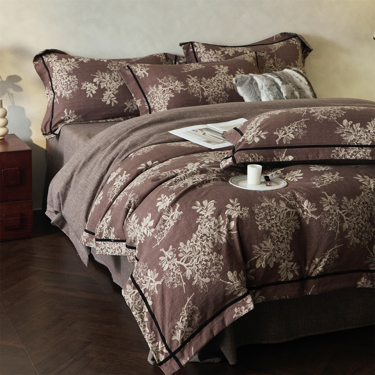 91家纺网 家纺一手货源 找家纺 优悦生活馆 2025新款高克重原麻印花四件套 锦瑟