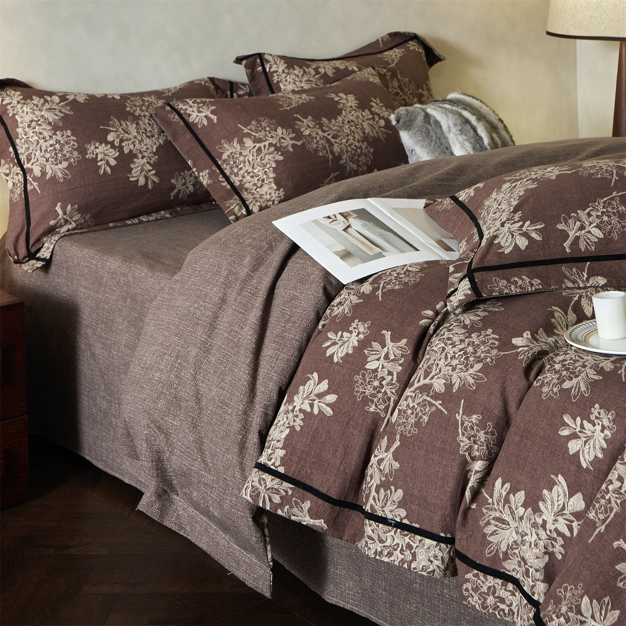 91家纺网 家纺一手货源 找家纺 优悦生活馆 2025新款高克重原麻印花四件套 锦瑟